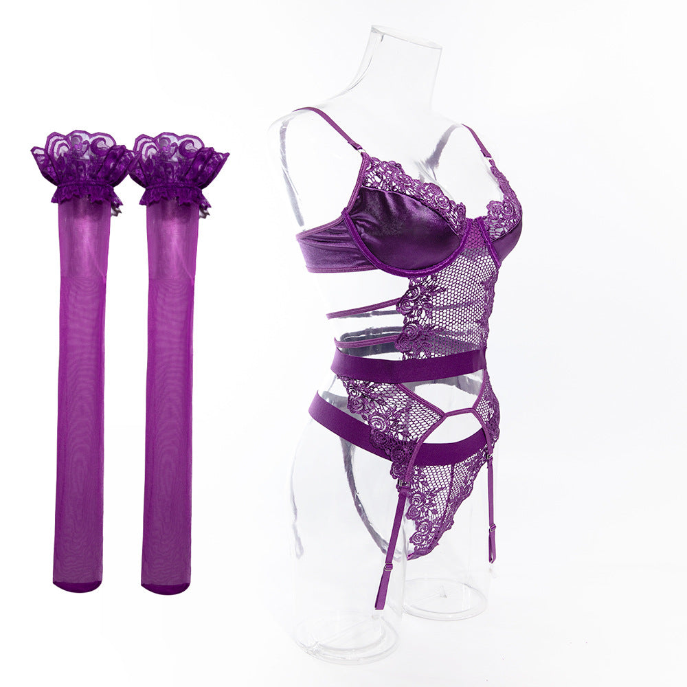 "Purple Seduction" Silk & Fishnet Lingerie Set