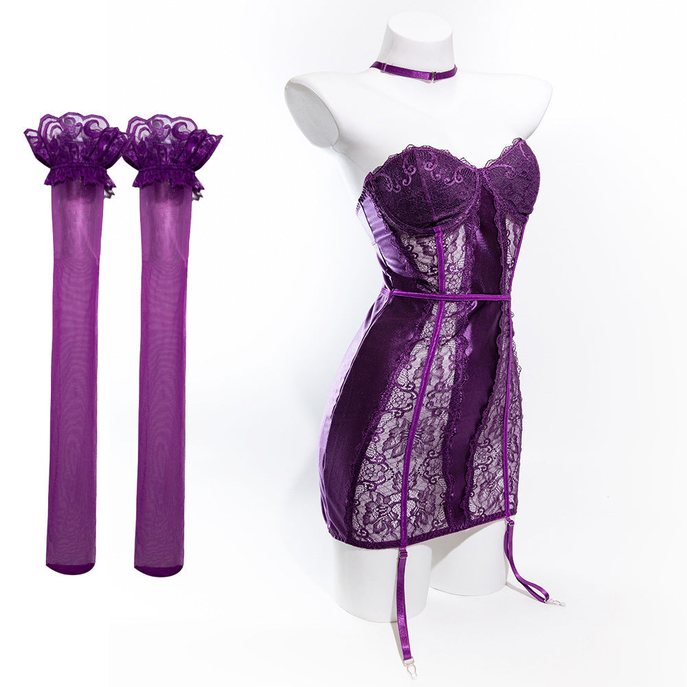 "Purple Seduction" Lace & Silk Strapless Dress