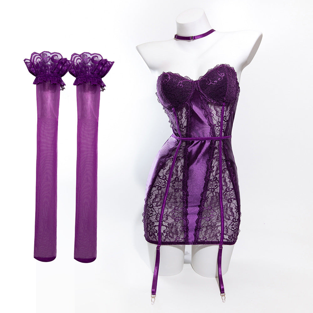 "Purple Seduction" Lace & Silk Strapless Dress
