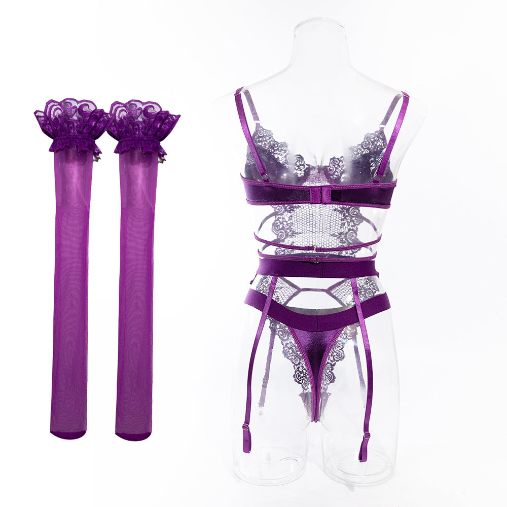 "Purple Seduction" Silk & Fishnet Lingerie Set