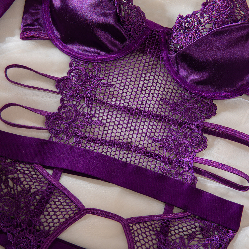 "Purple Seduction" Silk & Fishnet Lingerie Set