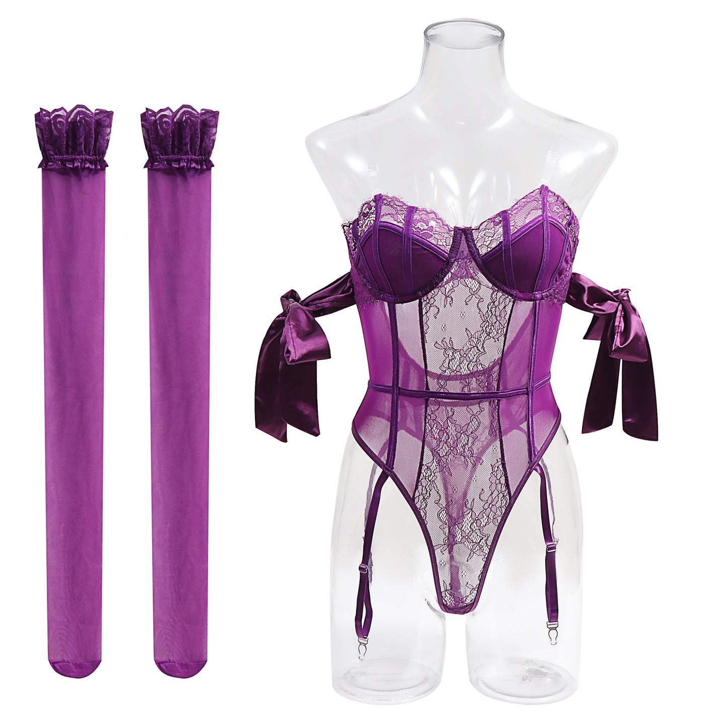 "Purple Seduction"  Lace Corset with Bowknot