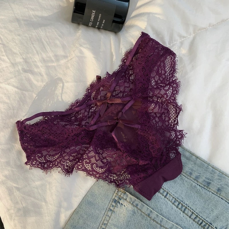 "Purple Seduction" Bow Strap Lace Panty